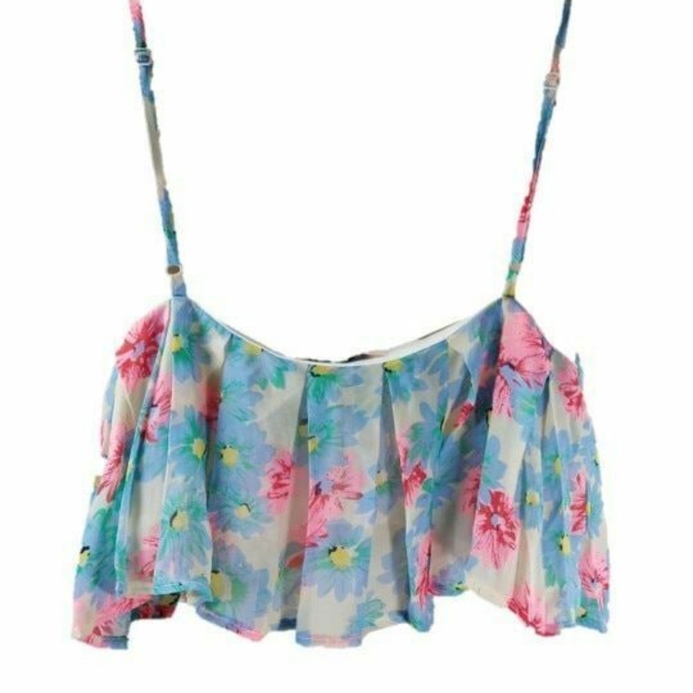 LF NAANAA Women's Floral Pleated Crop Halter Top